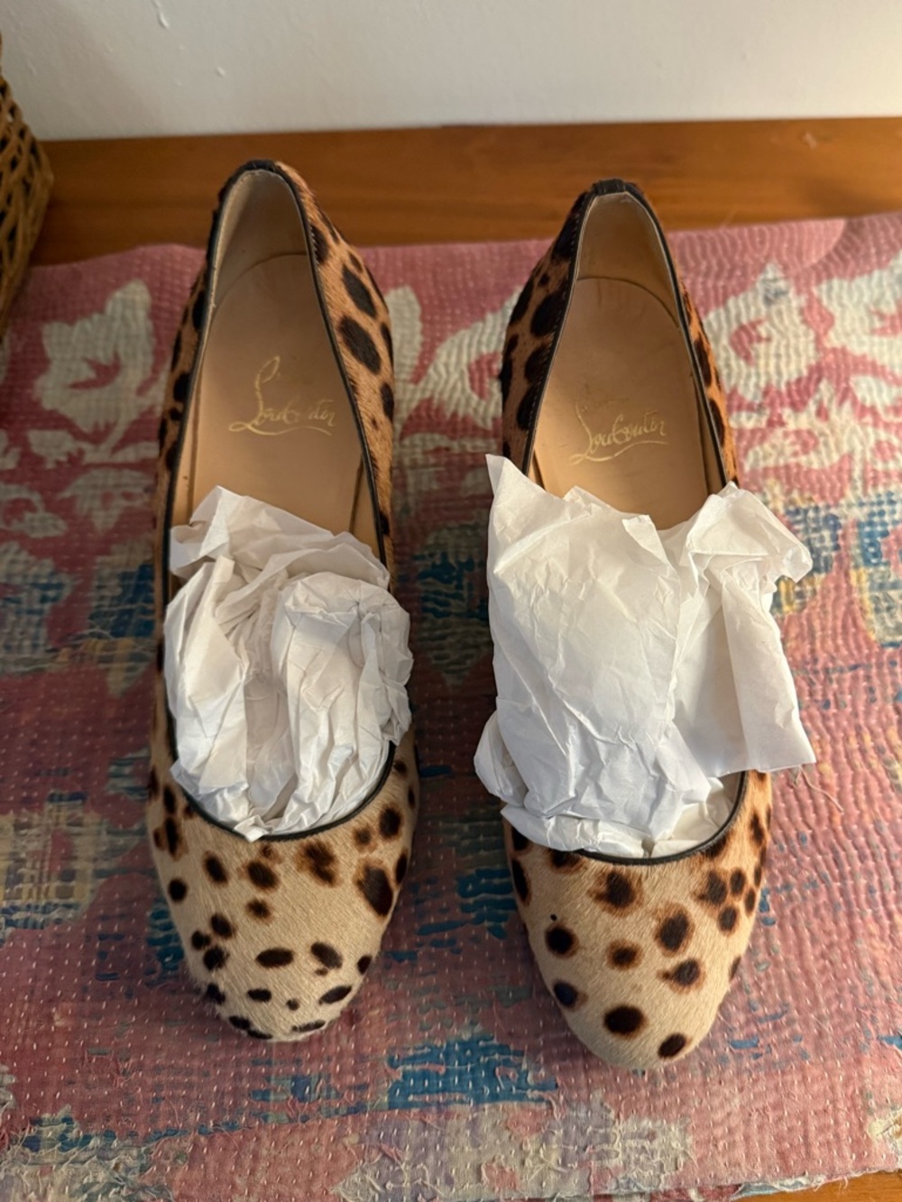 Christian Louboutin pony hair leopard wedges
